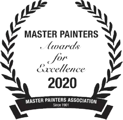 Laurel wreath emblem with the text "Master Painters Awards for Excellence 2020"